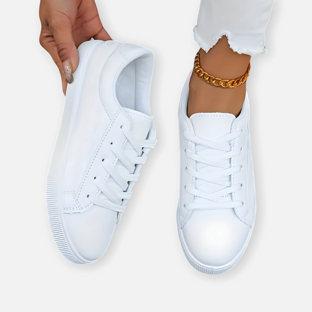 Bellanoa | Women’s Casual White Grid Sneakers