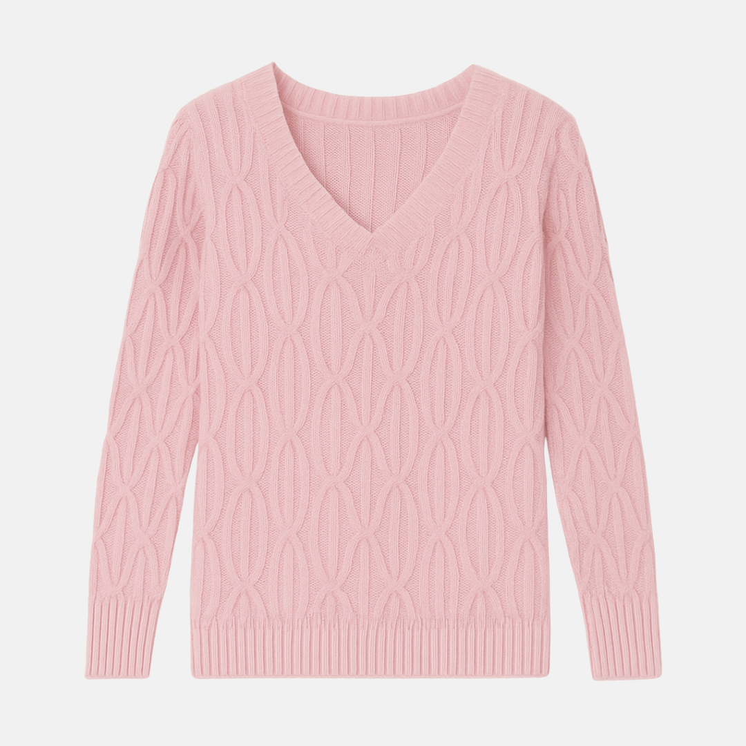 Bellanoa | Women’s Elegant Pink V-Neck Sweater