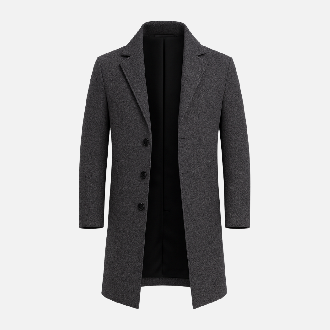 Bellanoa | Men’s Solid Notch Lapel Single-Breasted Mid-Length Coat