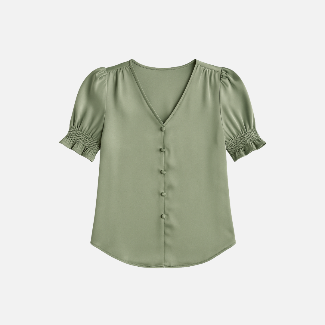Bellanoa | Women’s Satin Blouse with Ruffled Sleeves & Button Front