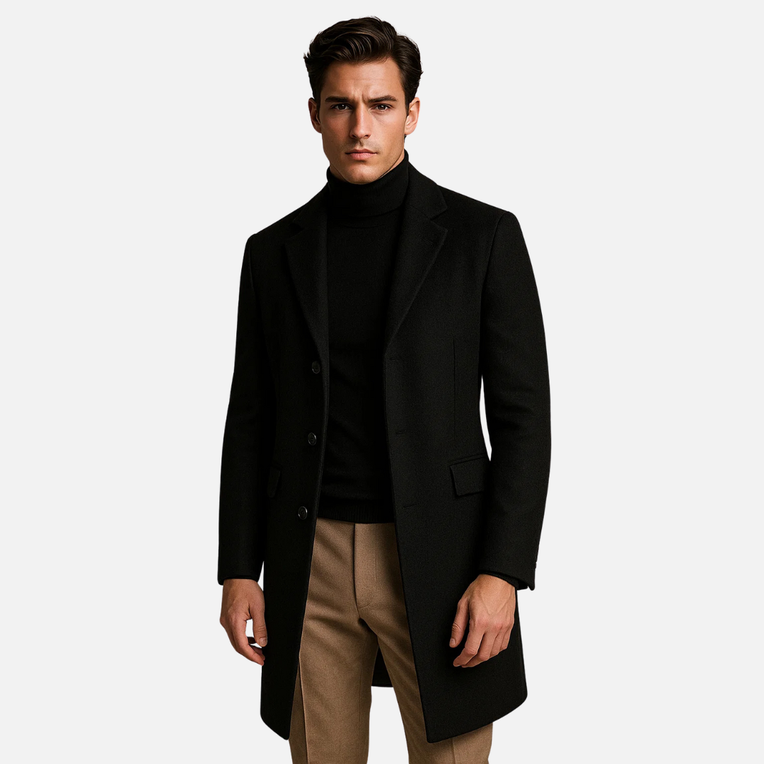 Bellanoa | Men’s Single-Breasted Black Trench Coat