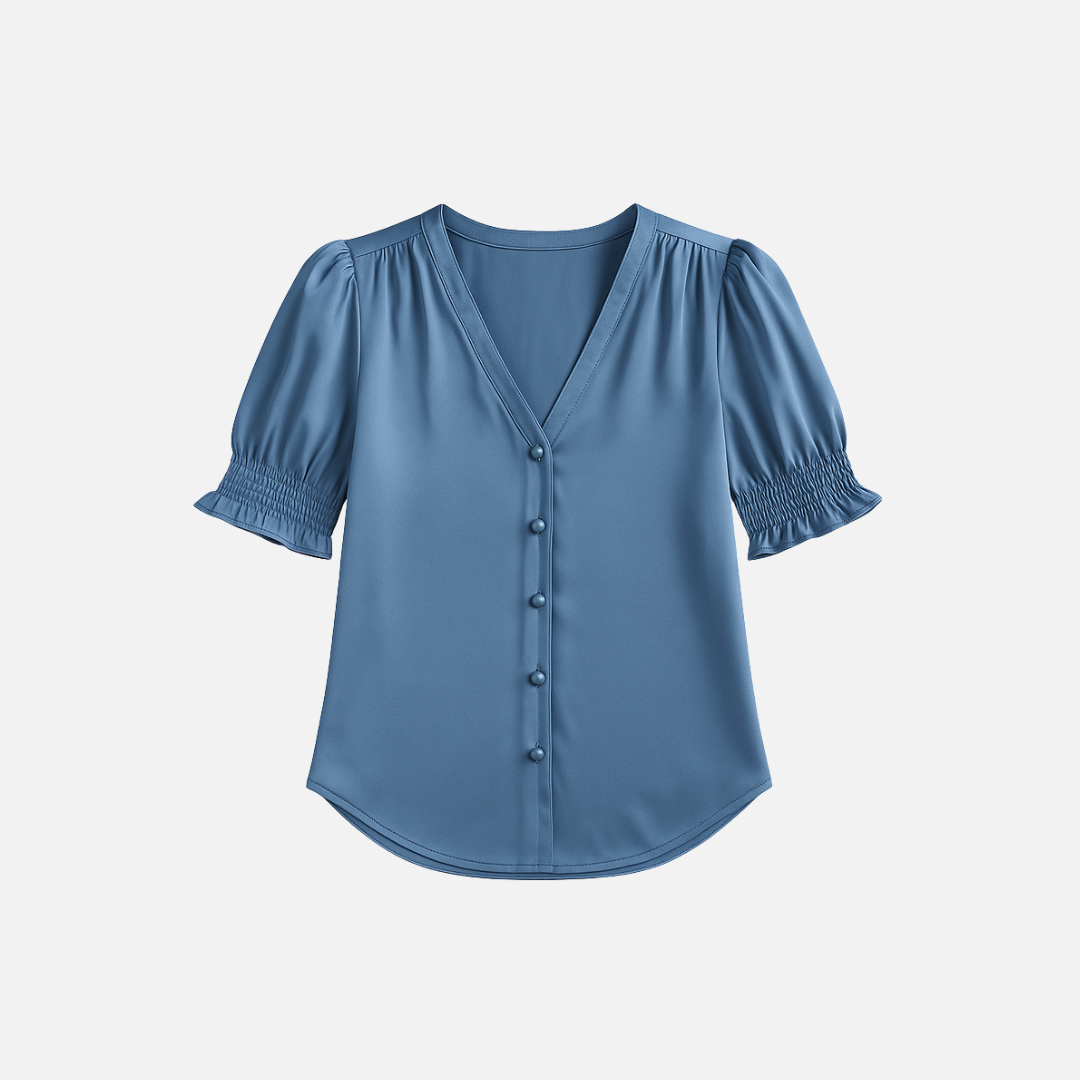 Bellanoa | Women’s Satin Blouse with Ruffled Sleeves & Button Front