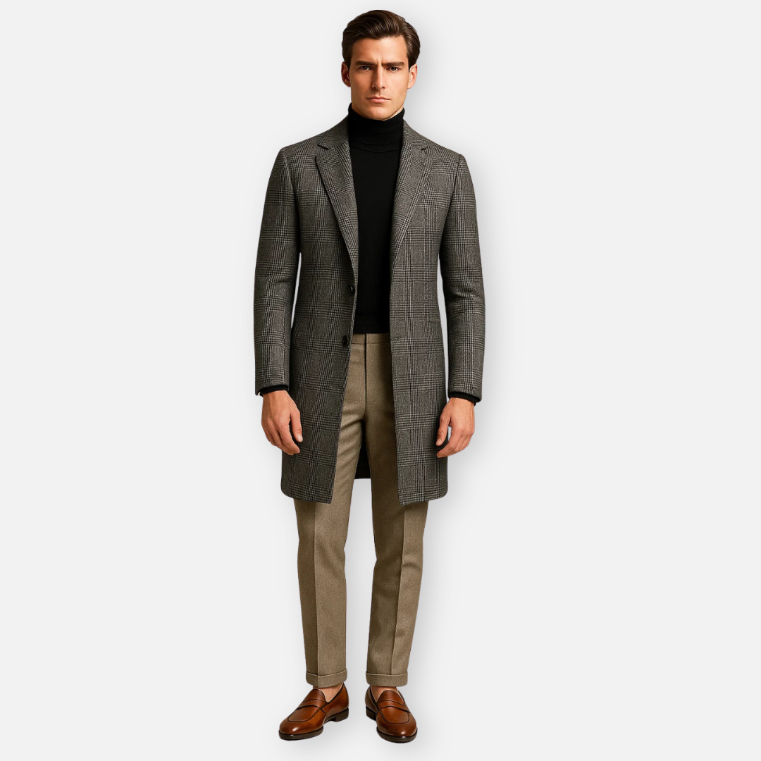 Bellanoa | Men’s Classic Plaid Wool-Blend Trench Coat