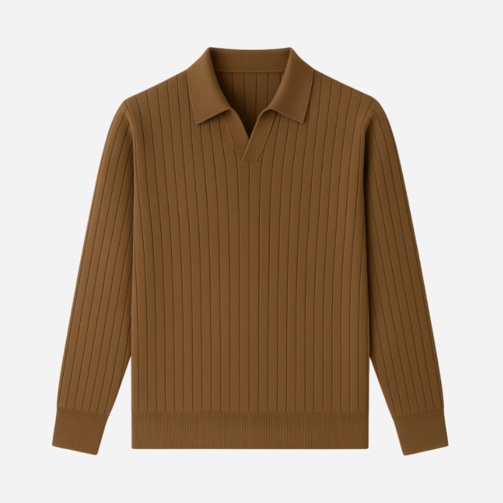 Bellanoa | Men’s Vertical Ribbed Polo Collar Sweater