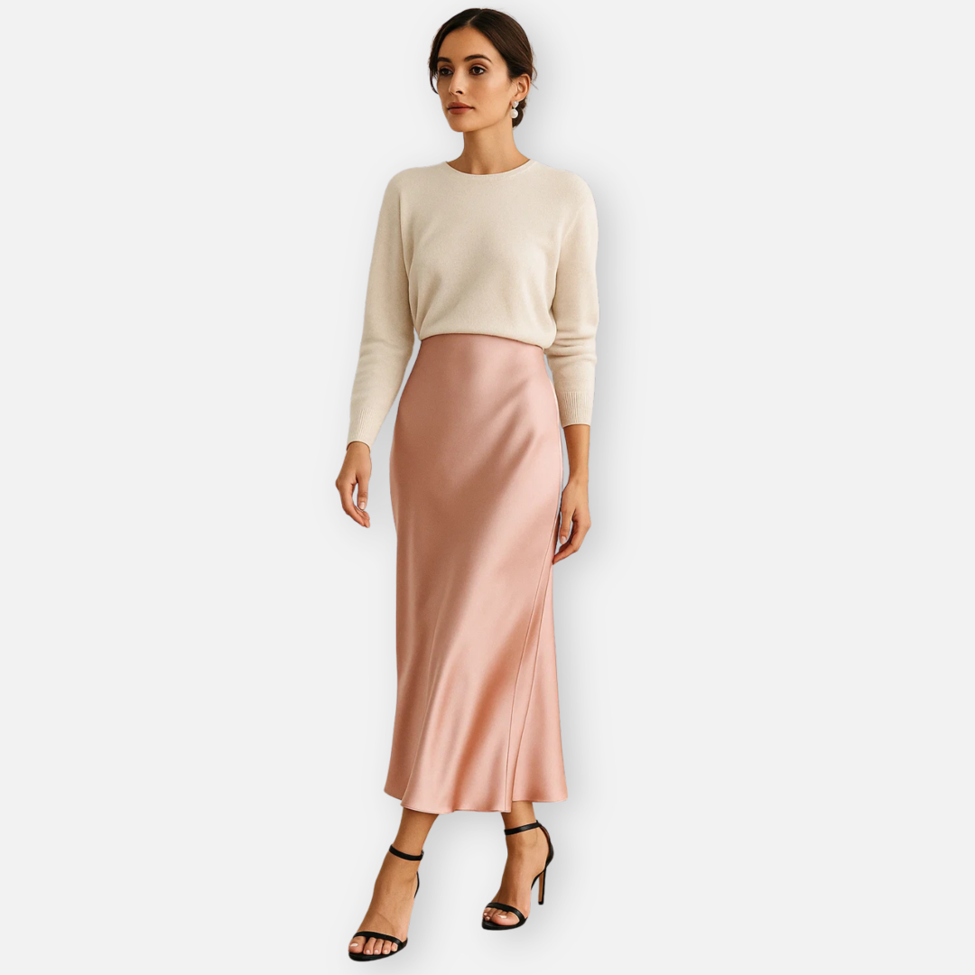 Bellanoa | Women’s High-Waisted Satin Midi Skirt