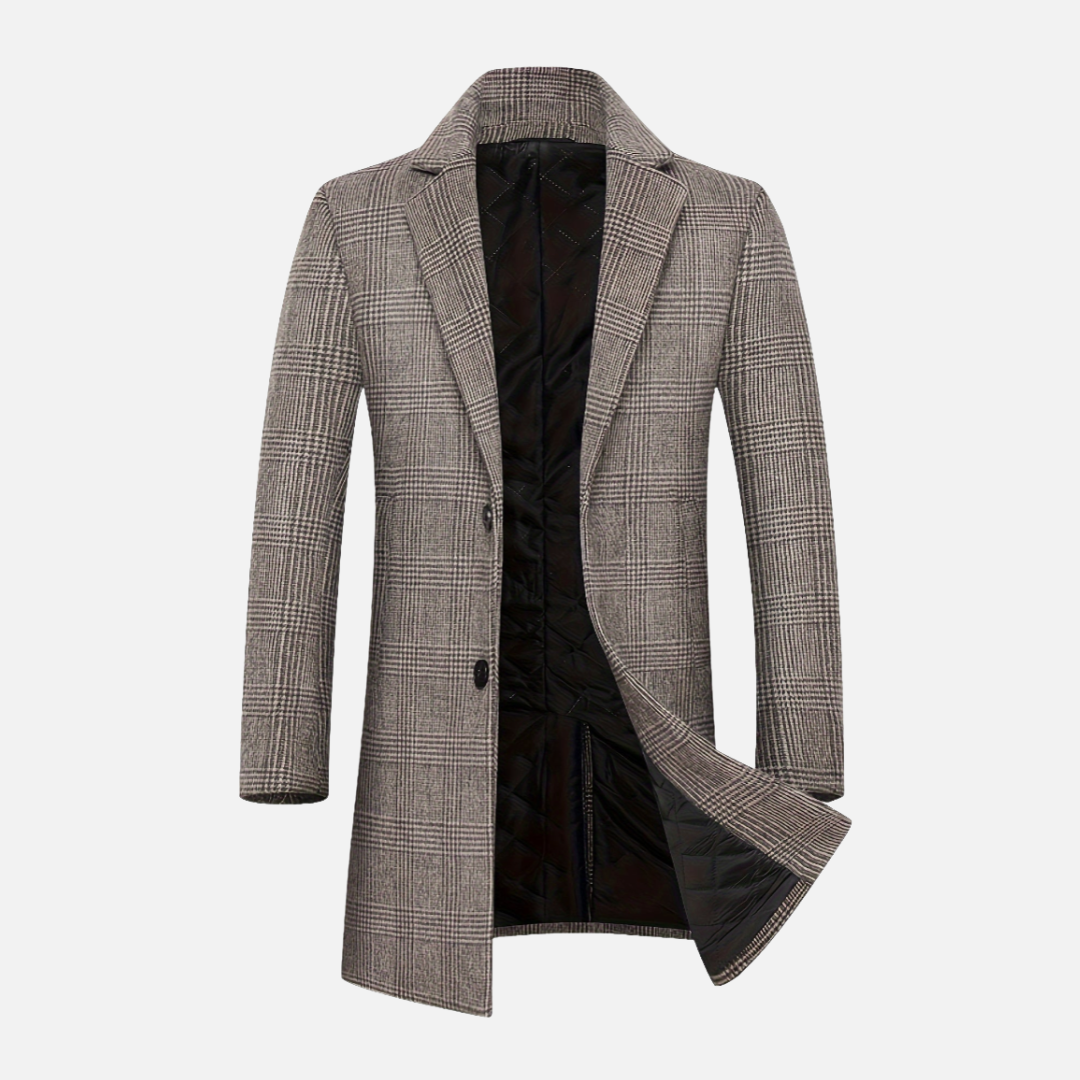 Bellanoa | Men’s Classic Plaid Wool-Blend Trench Coat