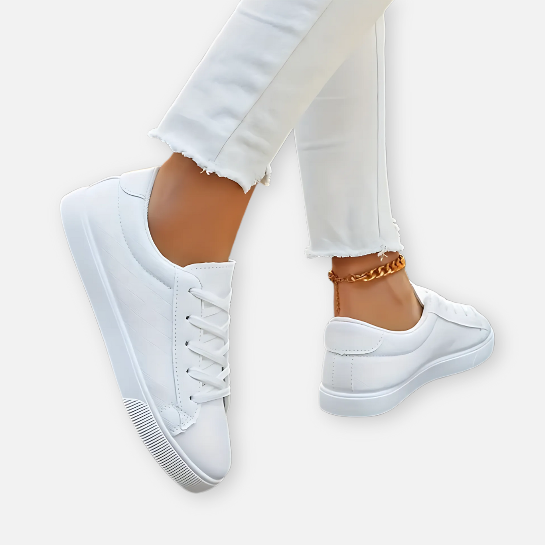 Bellanoa | Women’s Casual White Grid Sneakers