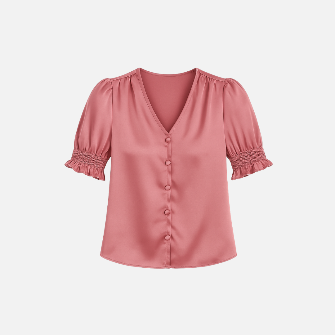 Bellanoa | Women’s Satin Blouse with Ruffled Sleeves & Button Front