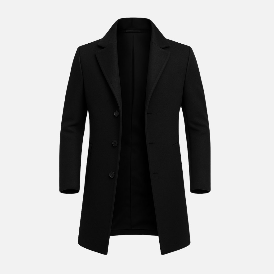 Bellanoa | Men’s Solid Notch Lapel Single-Breasted Mid-Length Coat