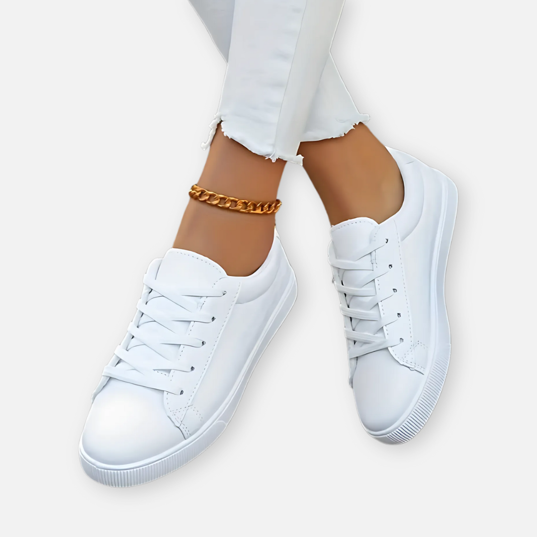 Bellanoa | Women’s Casual White Grid Sneakers