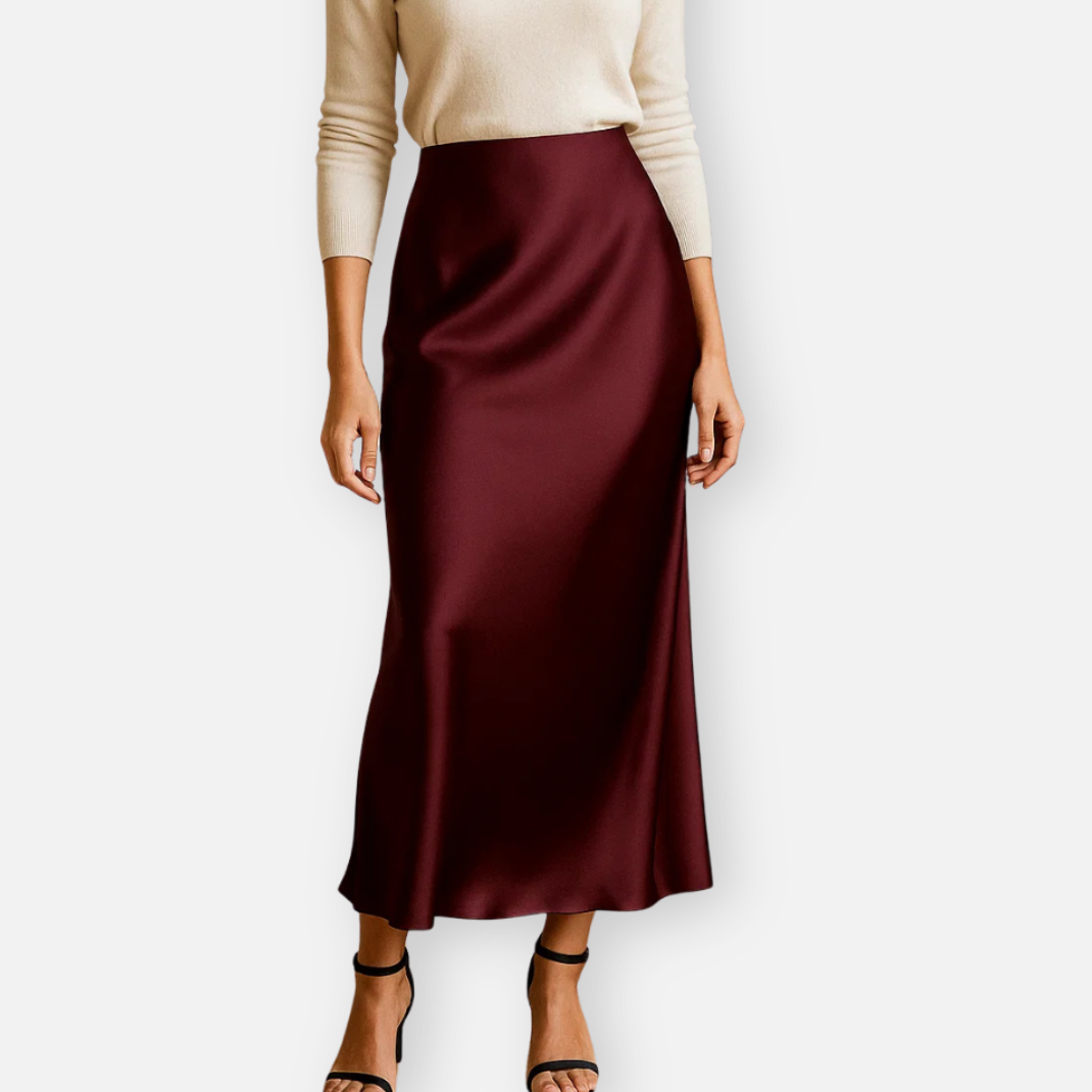 Bellanoa | Women’s High-Waisted Satin Midi Skirt