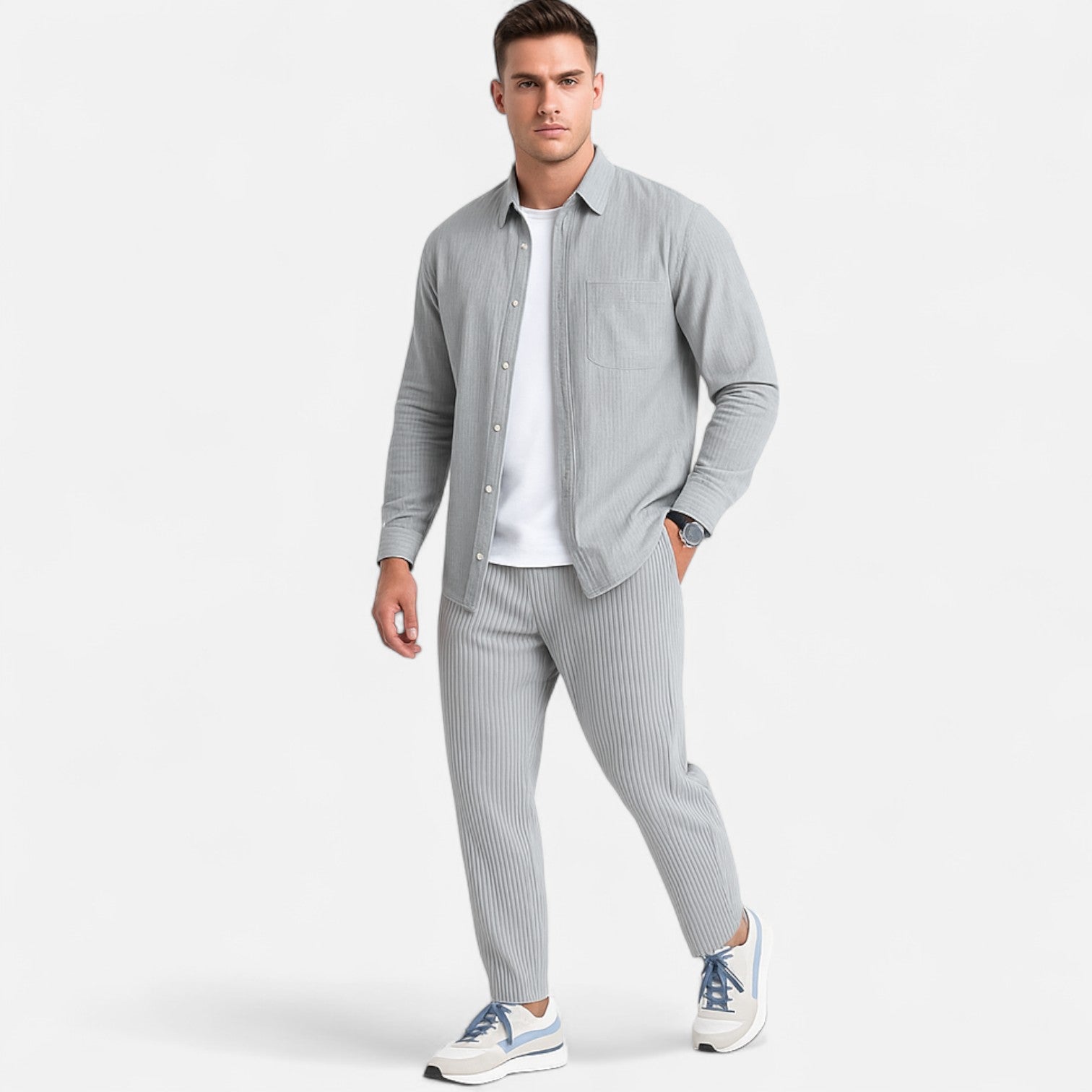 Bellanoa | Men’s Ribbed Cotton Trousers in Relaxed Fit