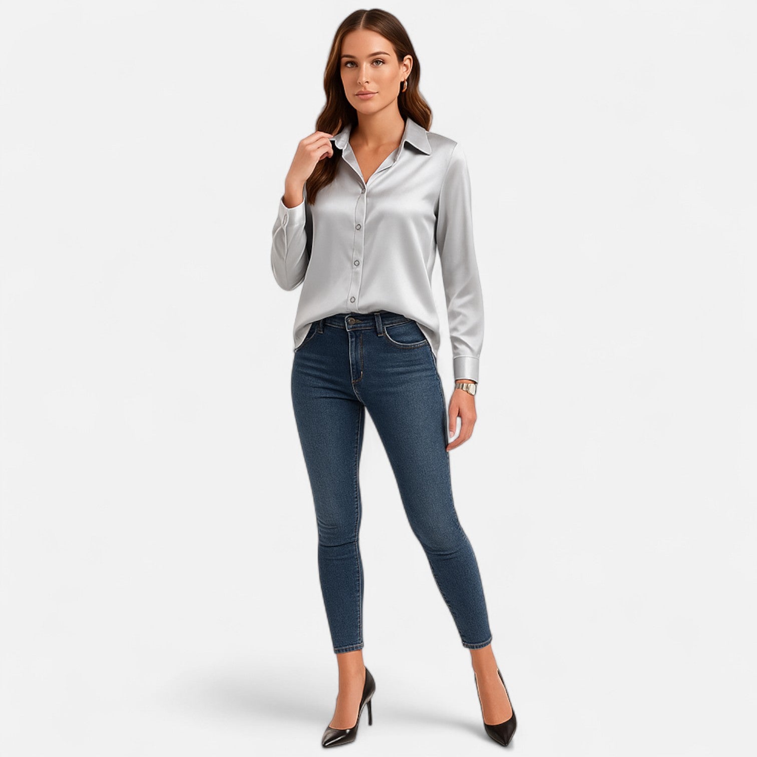 Bellanoa | Women’s Satin Blouse in Classic Long Sleeve Style