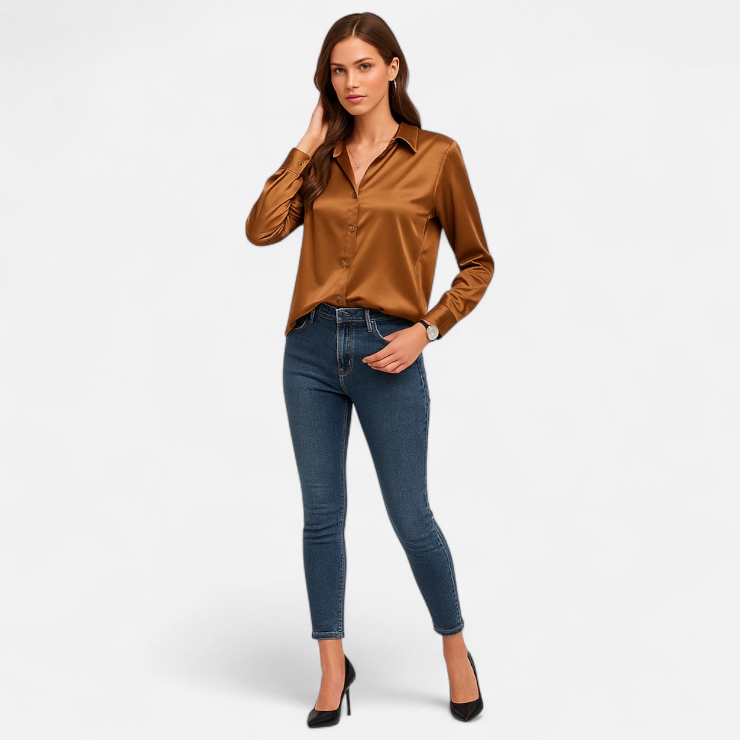 Bellanoa | Women’s Satin Blouse in Classic Long Sleeve Style