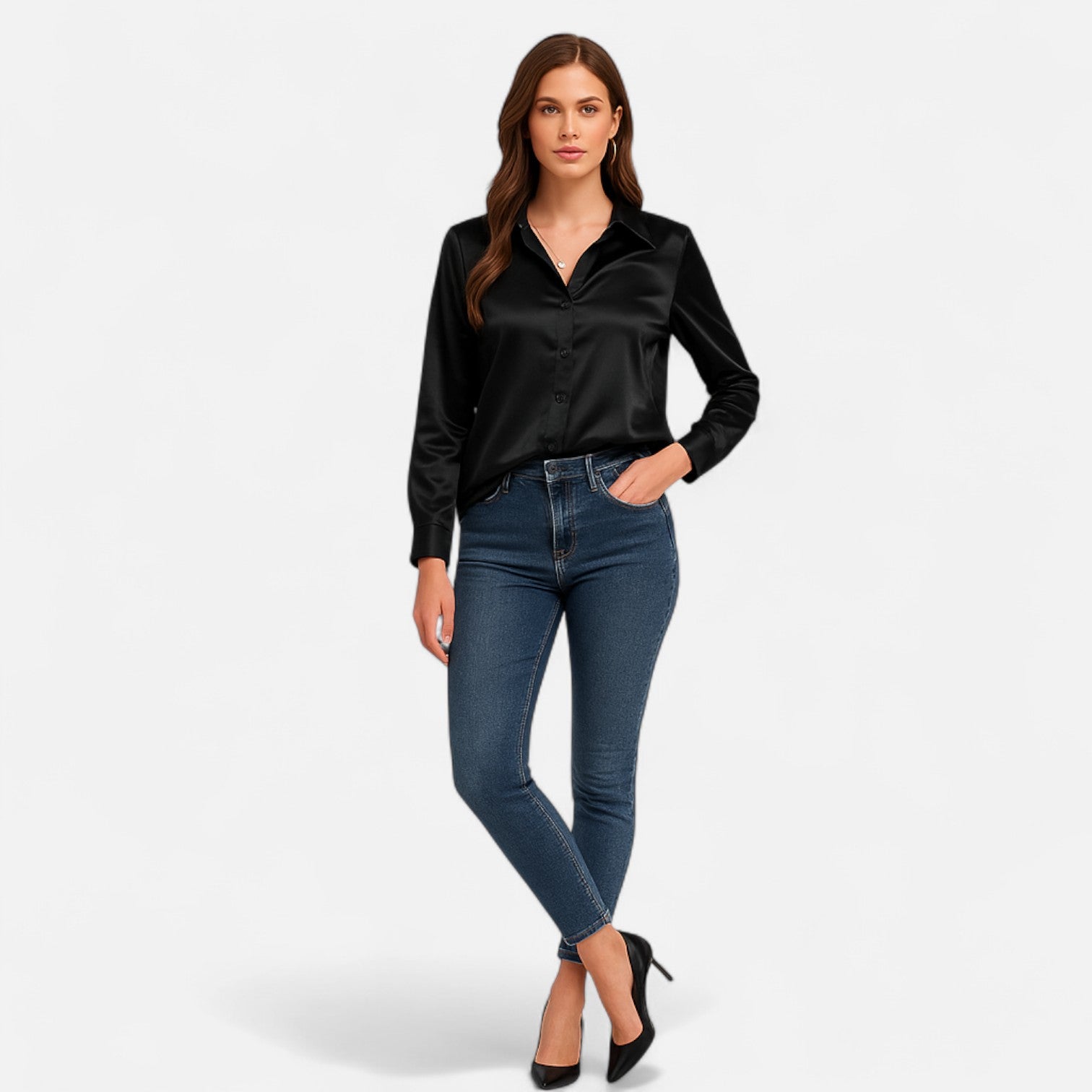 Bellanoa | Women’s Satin Blouse in Classic Long Sleeve Style