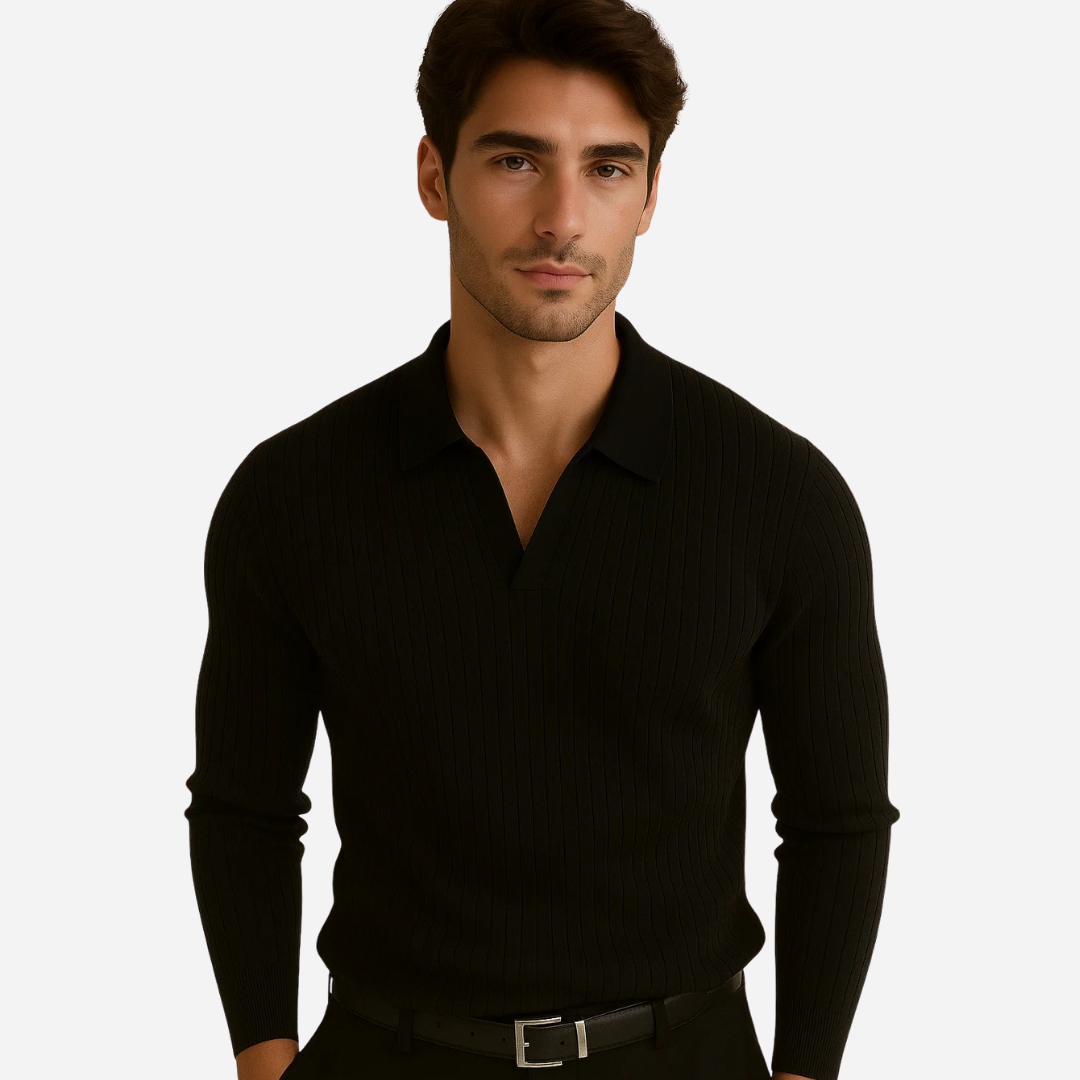 Bellanoa | Men’s Vertical Ribbed Polo Collar Sweater