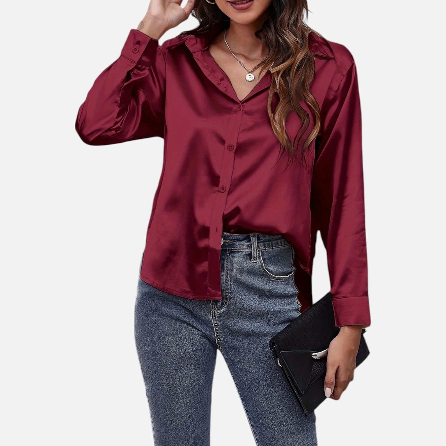 Bellanoa | Women’s Satin Blouse in Classic Long Sleeve Style