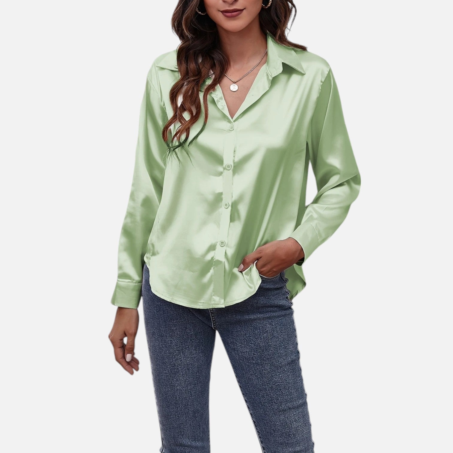 Bellanoa | Women’s Satin Blouse in Classic Long Sleeve Style