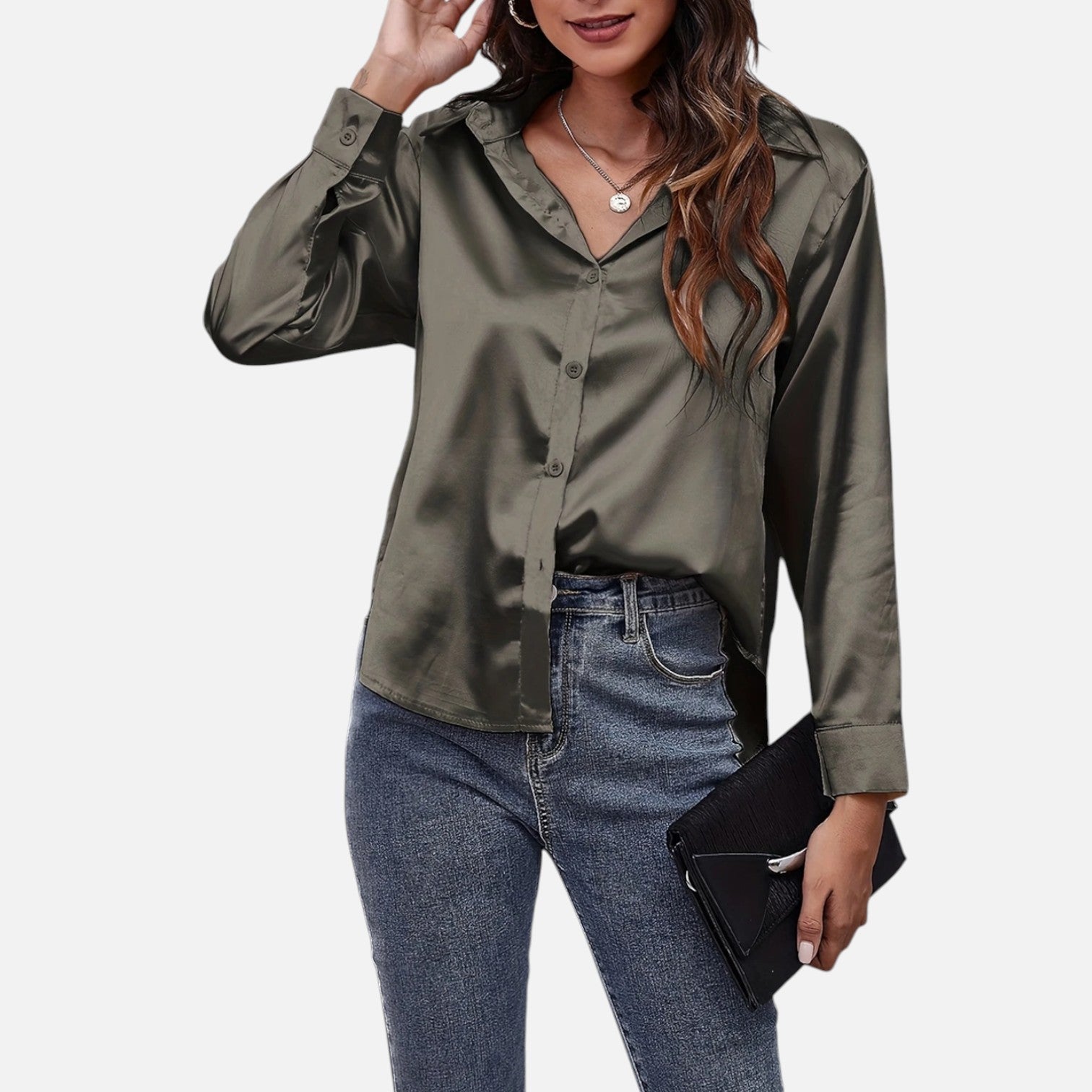 Bellanoa | Women’s Satin Blouse in Classic Long Sleeve Style