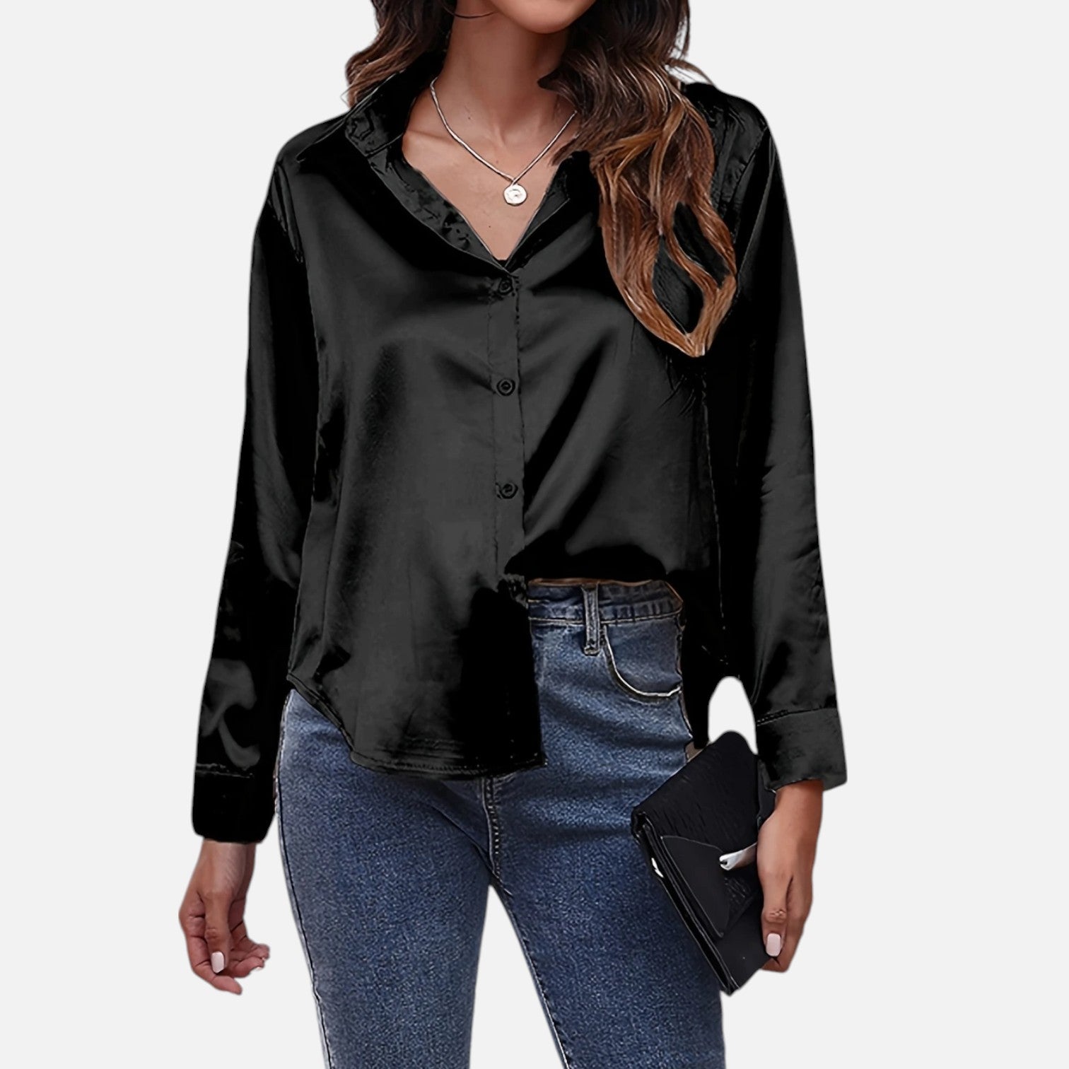 Bellanoa | Women’s Satin Blouse in Classic Long Sleeve Style