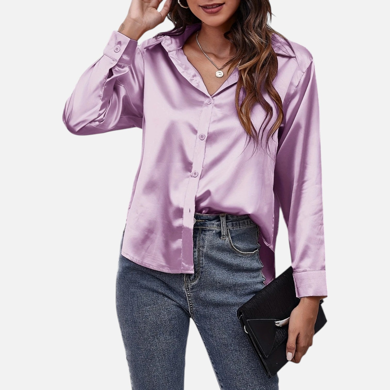 Bellanoa | Women’s Satin Blouse in Classic Long Sleeve Style