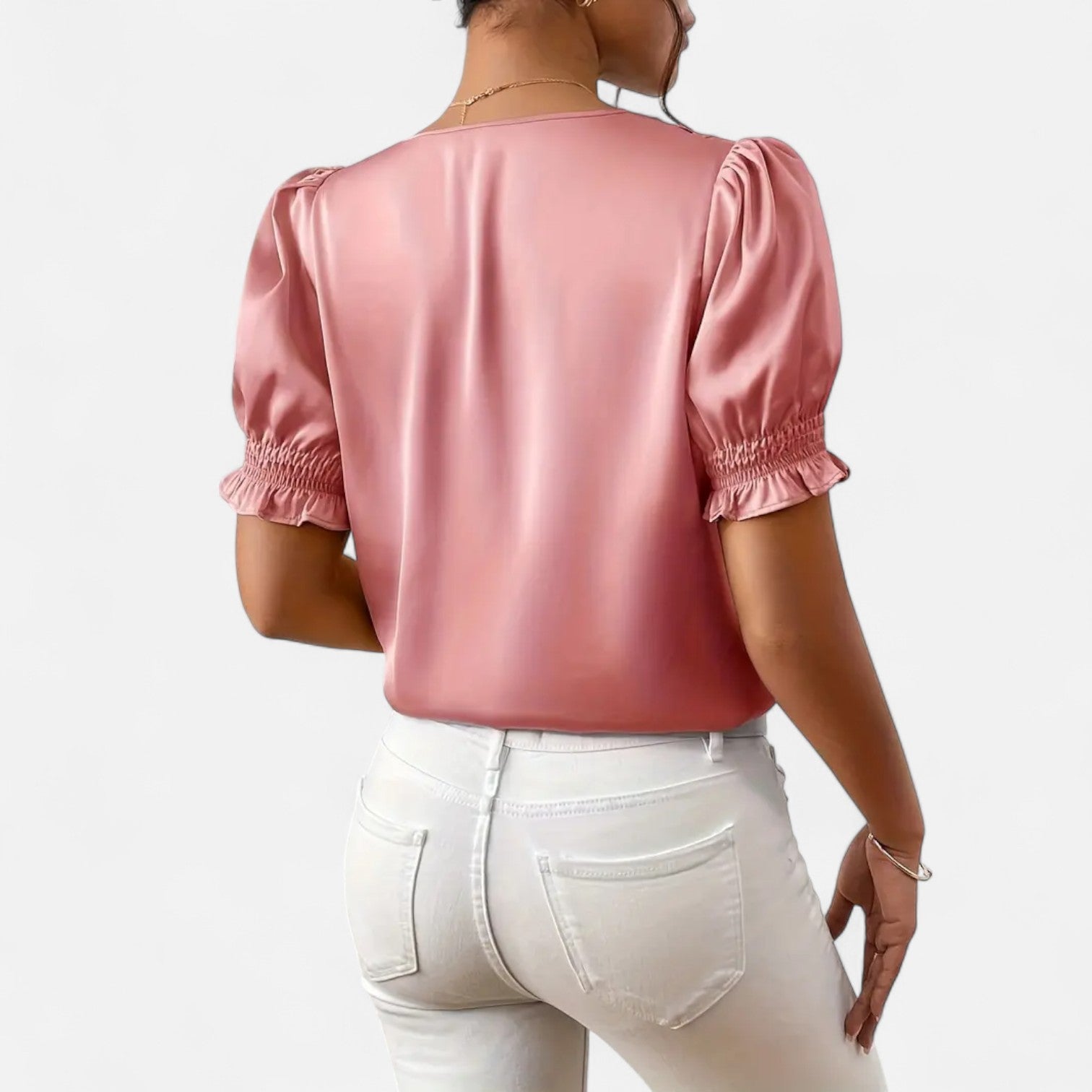 Bellanoa | Women’s Satin Blouse with Ruffled Sleeves & Button Front
