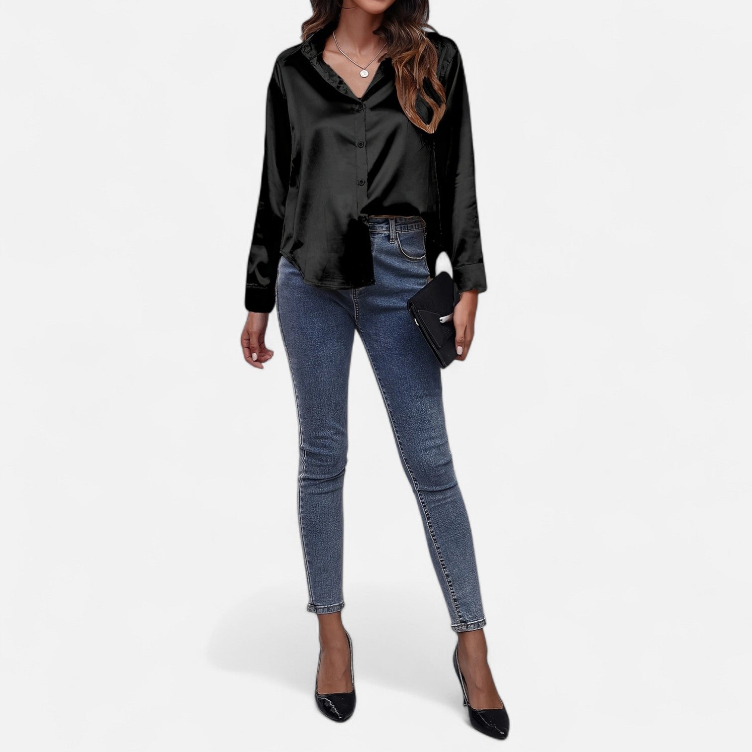 Bellanoa | Women’s Satin Blouse in Classic Long Sleeve Style