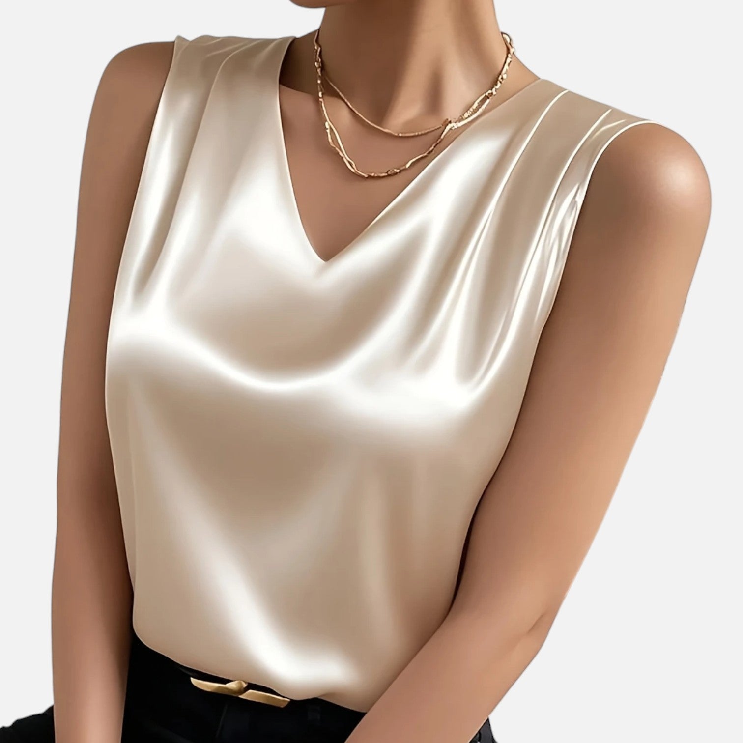 Bellanoa | Women’s Satin Vest Blouse in Refined V-Neck Cut