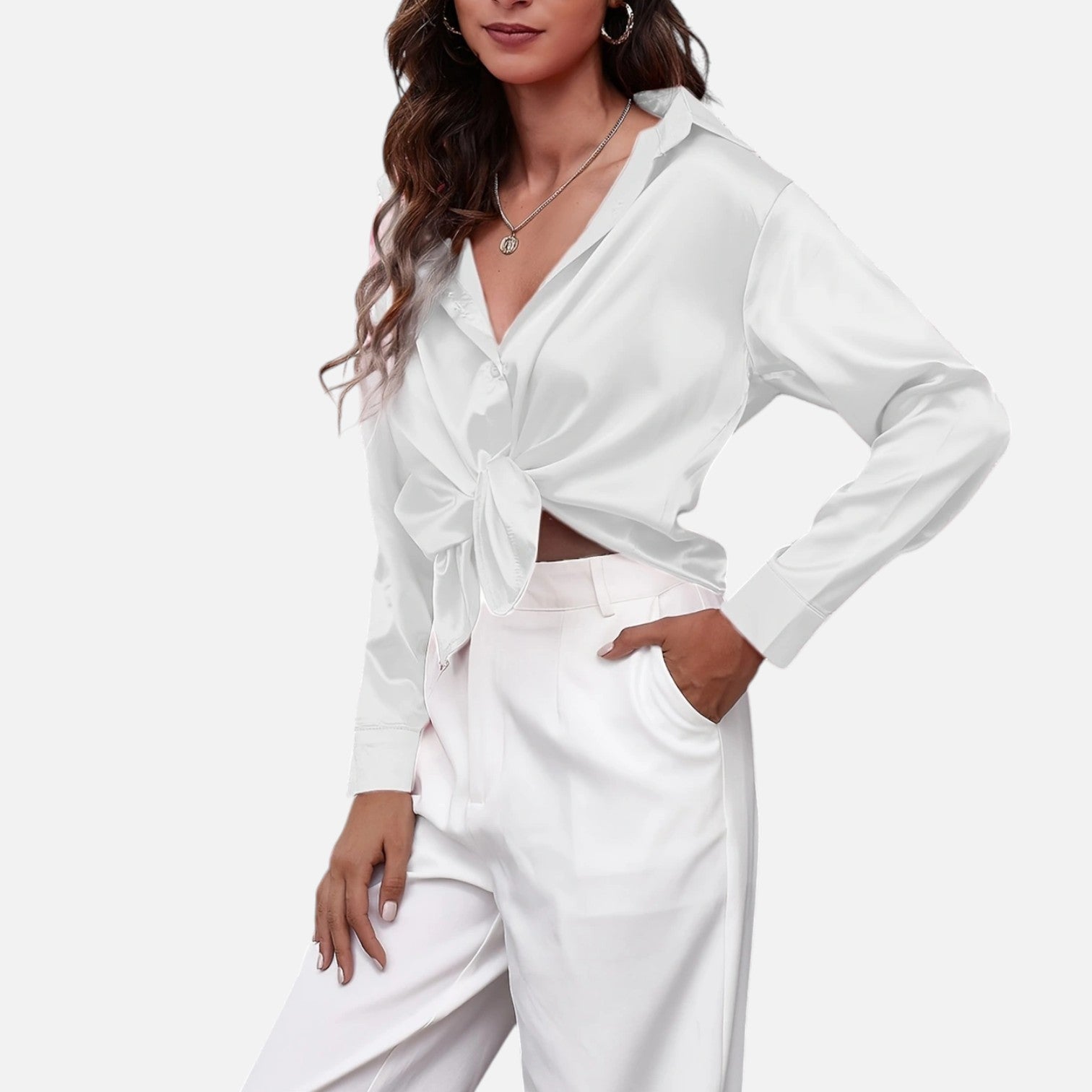 Bellanoa | Women’s Satin Blouse in Classic Long Sleeve Style