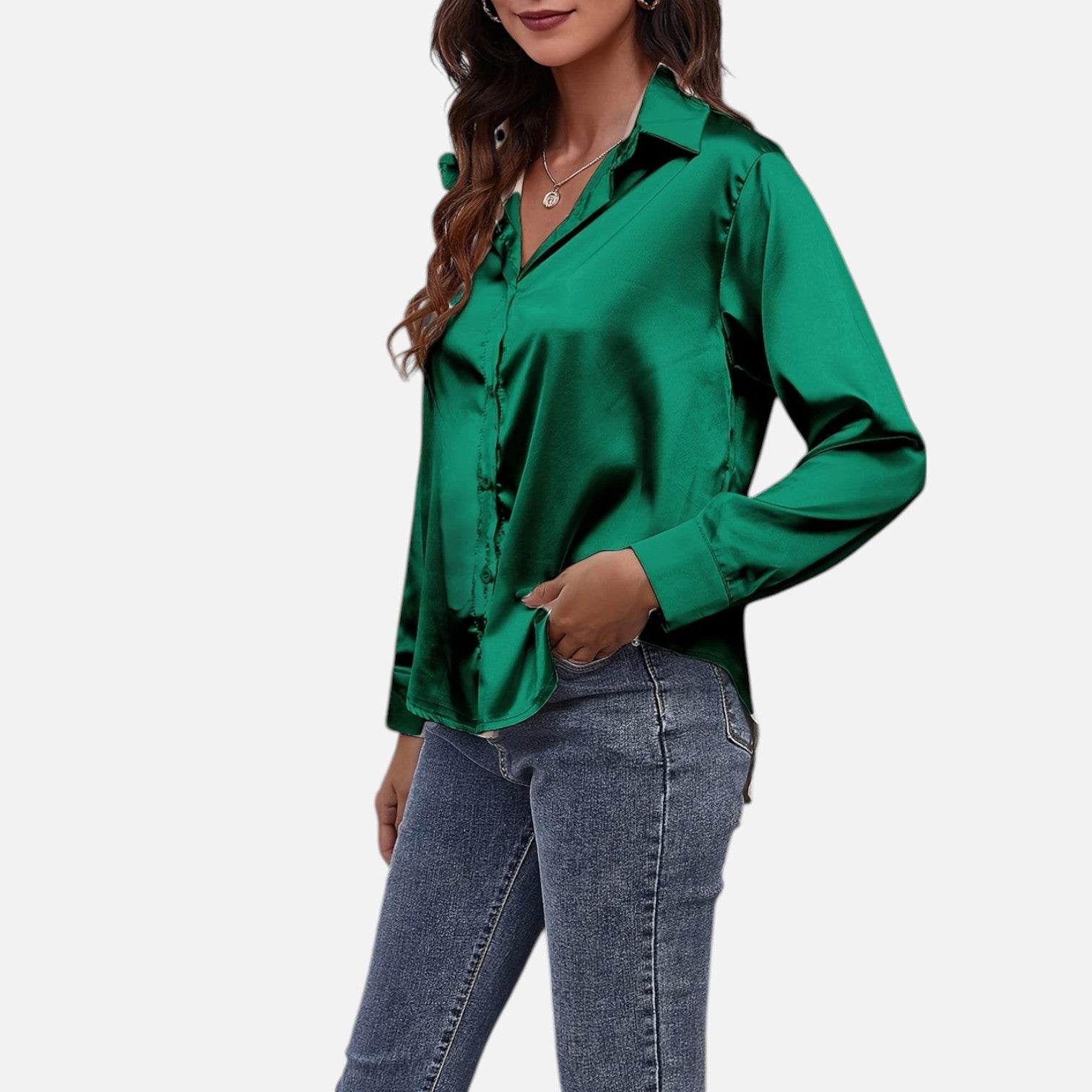 Bellanoa | Women’s Satin Blouse in Classic Long Sleeve Style