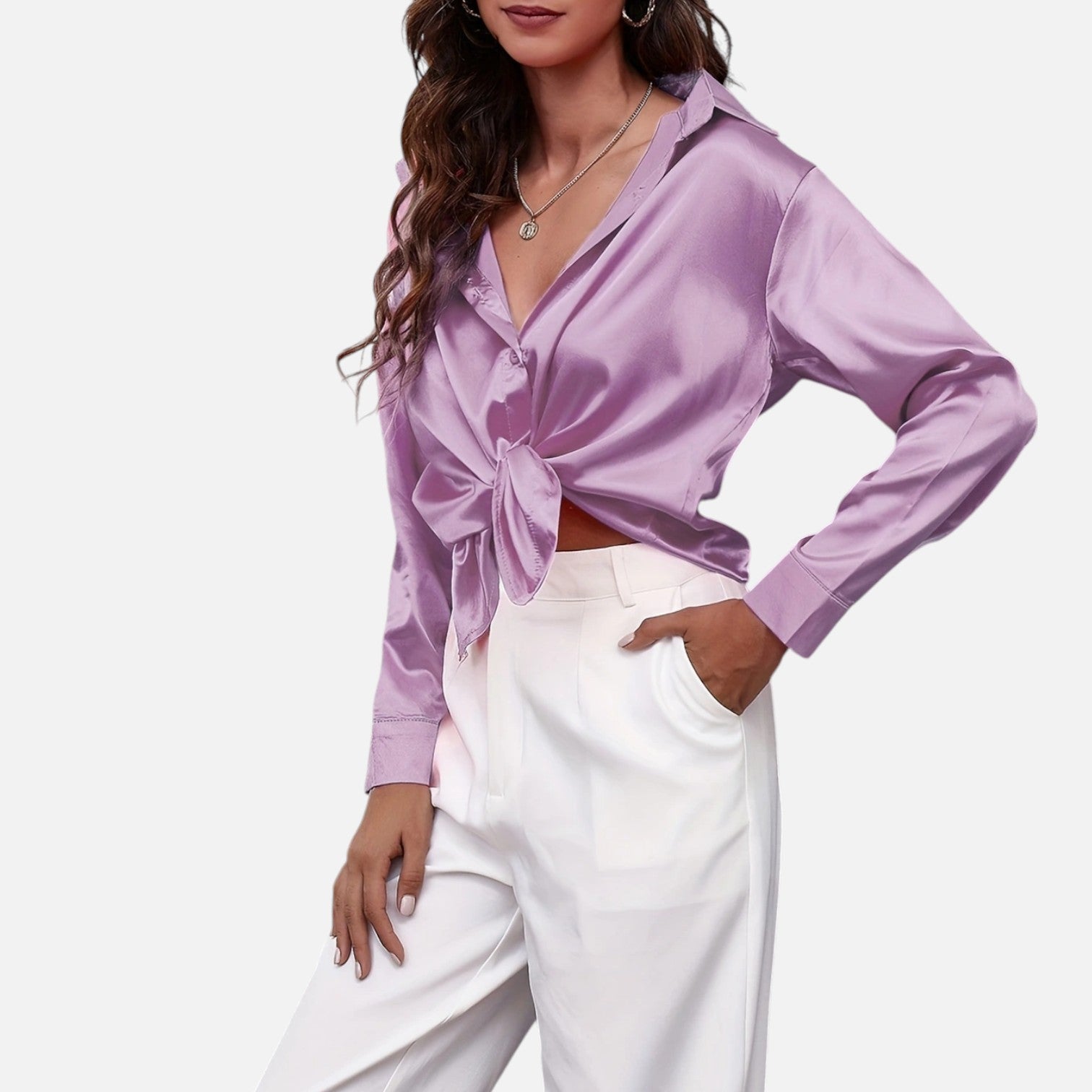 Bellanoa | Women’s Satin Blouse in Classic Long Sleeve Style