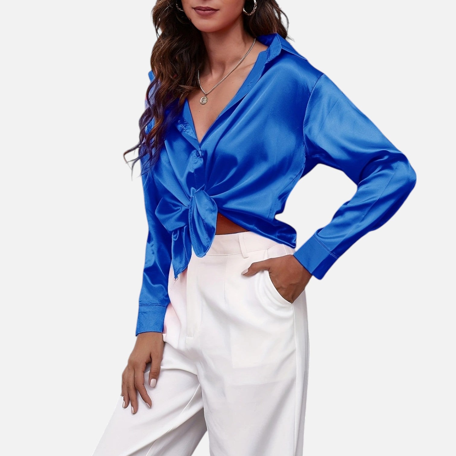 Bellanoa | Women’s Satin Blouse in Classic Long Sleeve Style