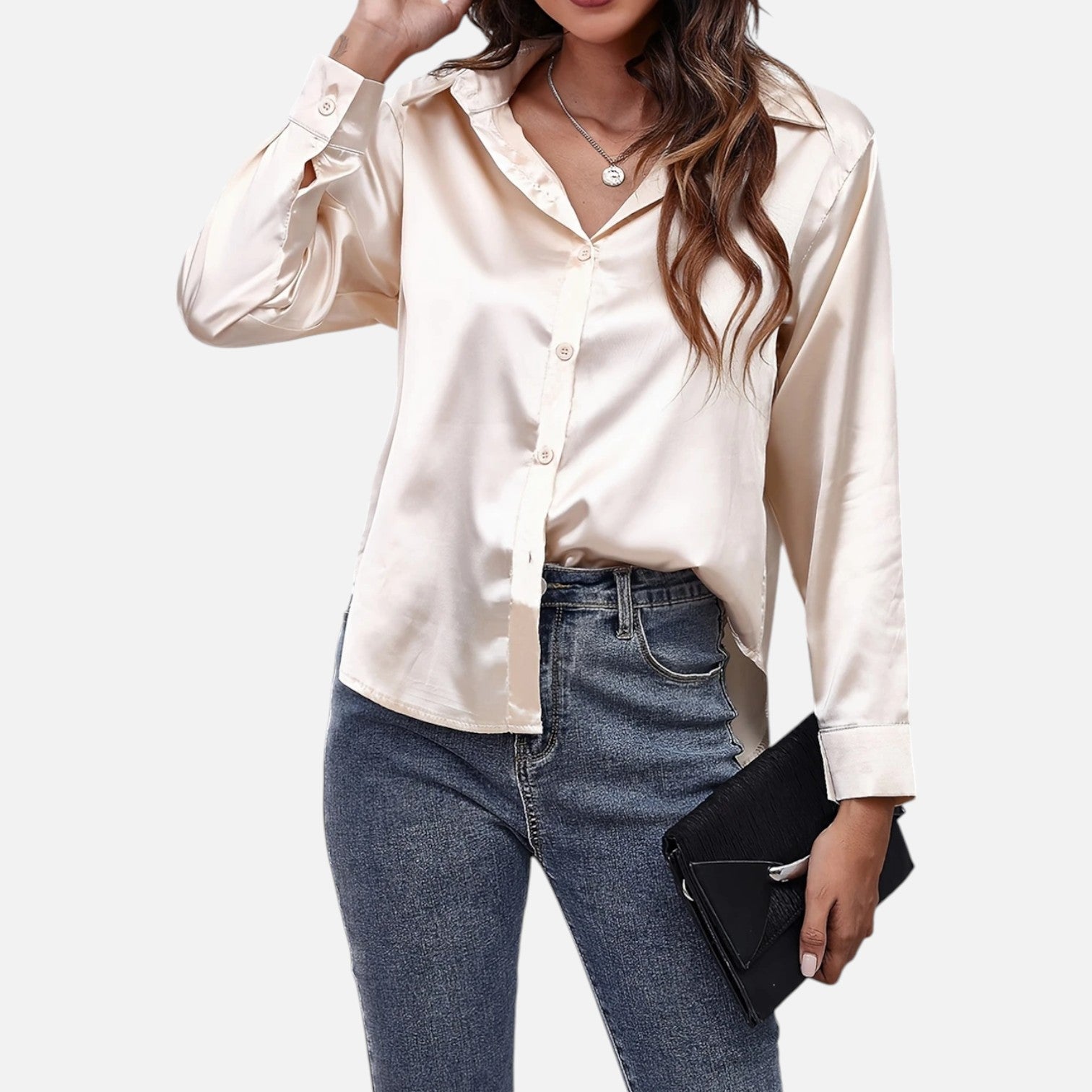 Bellanoa | Women’s Satin Blouse in Classic Long Sleeve Style