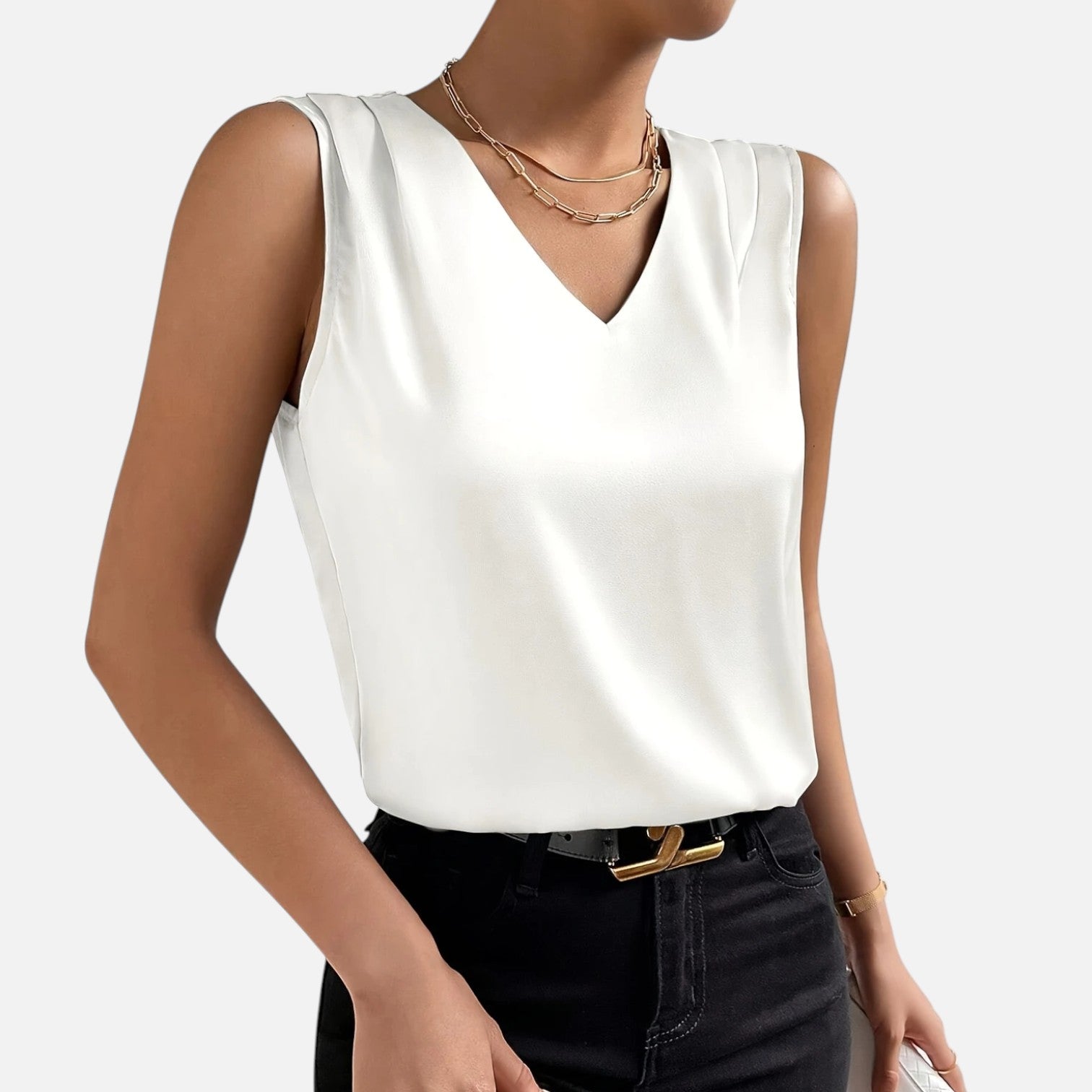 Bellanoa | Women’s Satin Vest Blouse in Refined V-Neck Cut