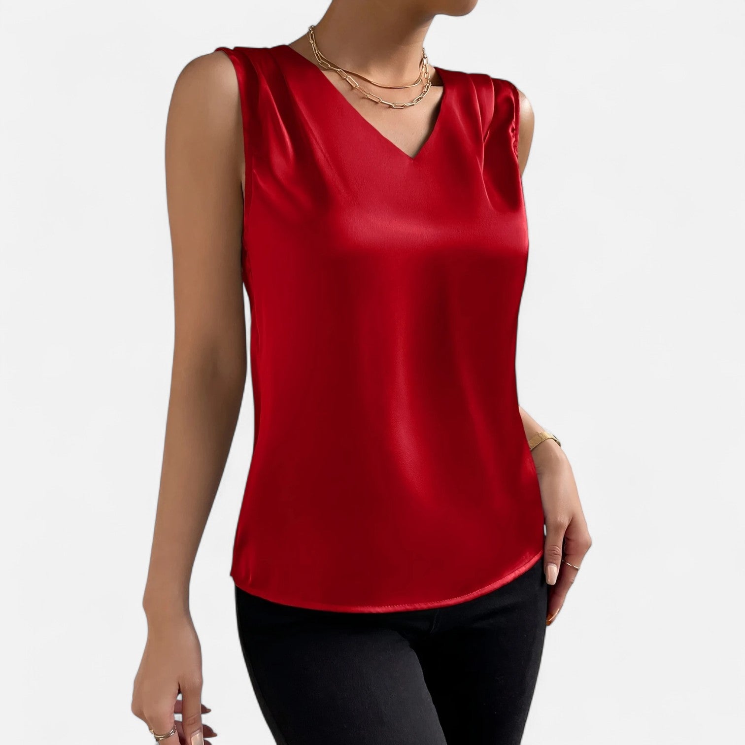 Bellanoa | Women’s Satin Vest Blouse in Refined V-Neck Cut