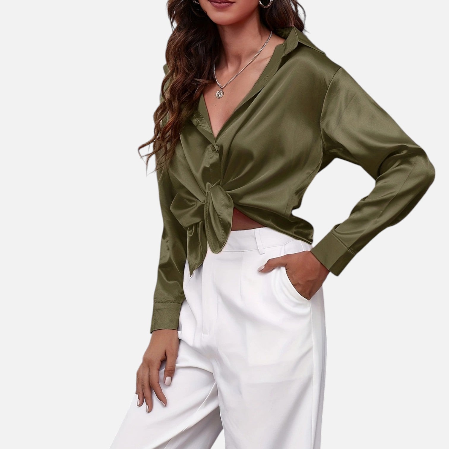 Bellanoa | Women’s Satin Blouse in Classic Long Sleeve Style