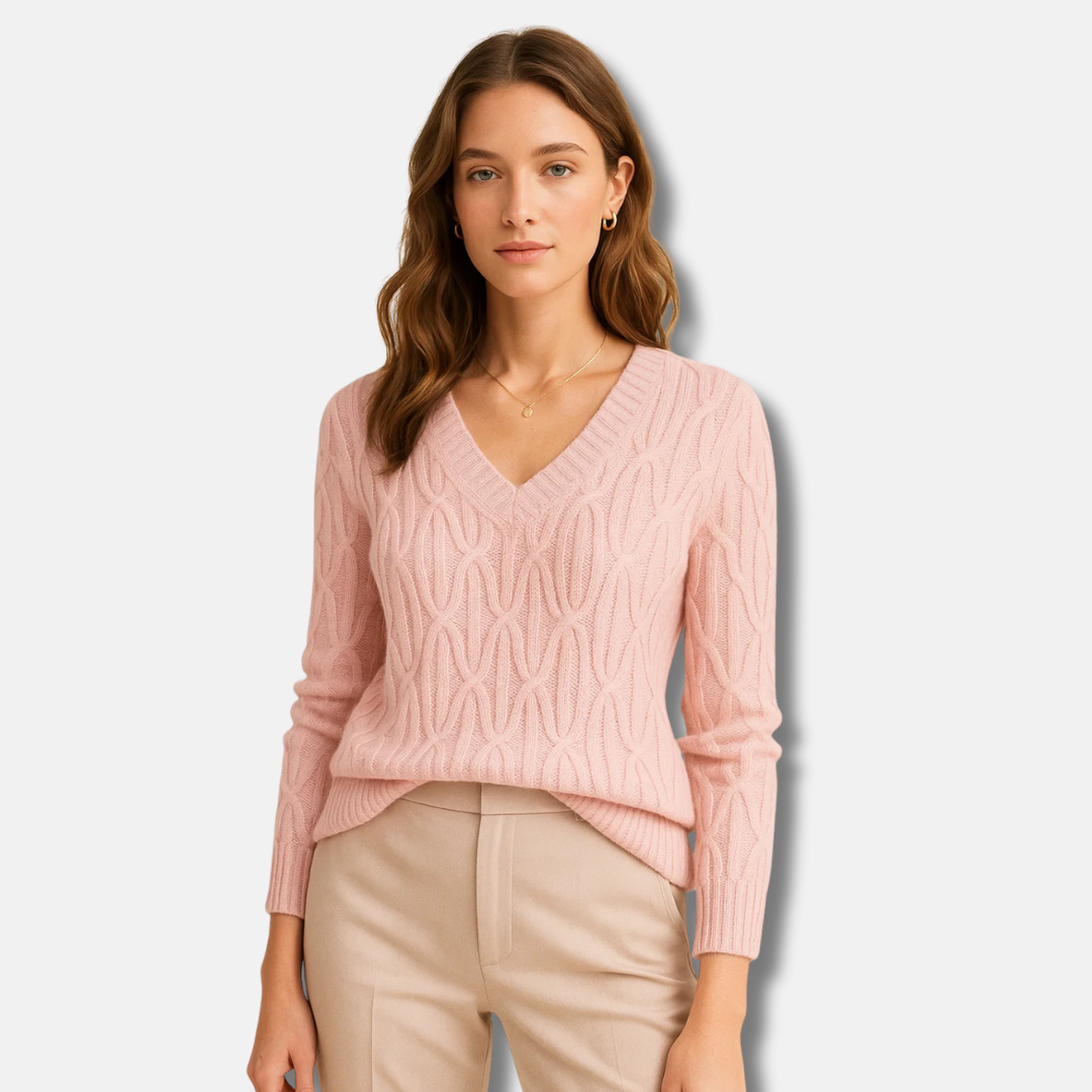 Bellanoa | Women’s Elegant Pink V-Neck Sweater