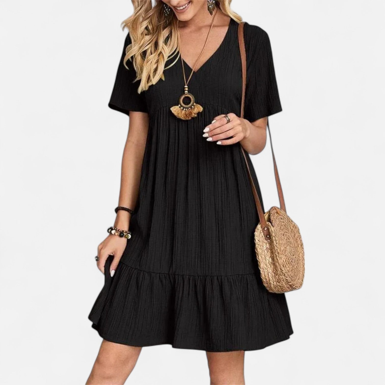Bellanoa | Women’s V-Neck Dress in Retro A-Line Silhouette