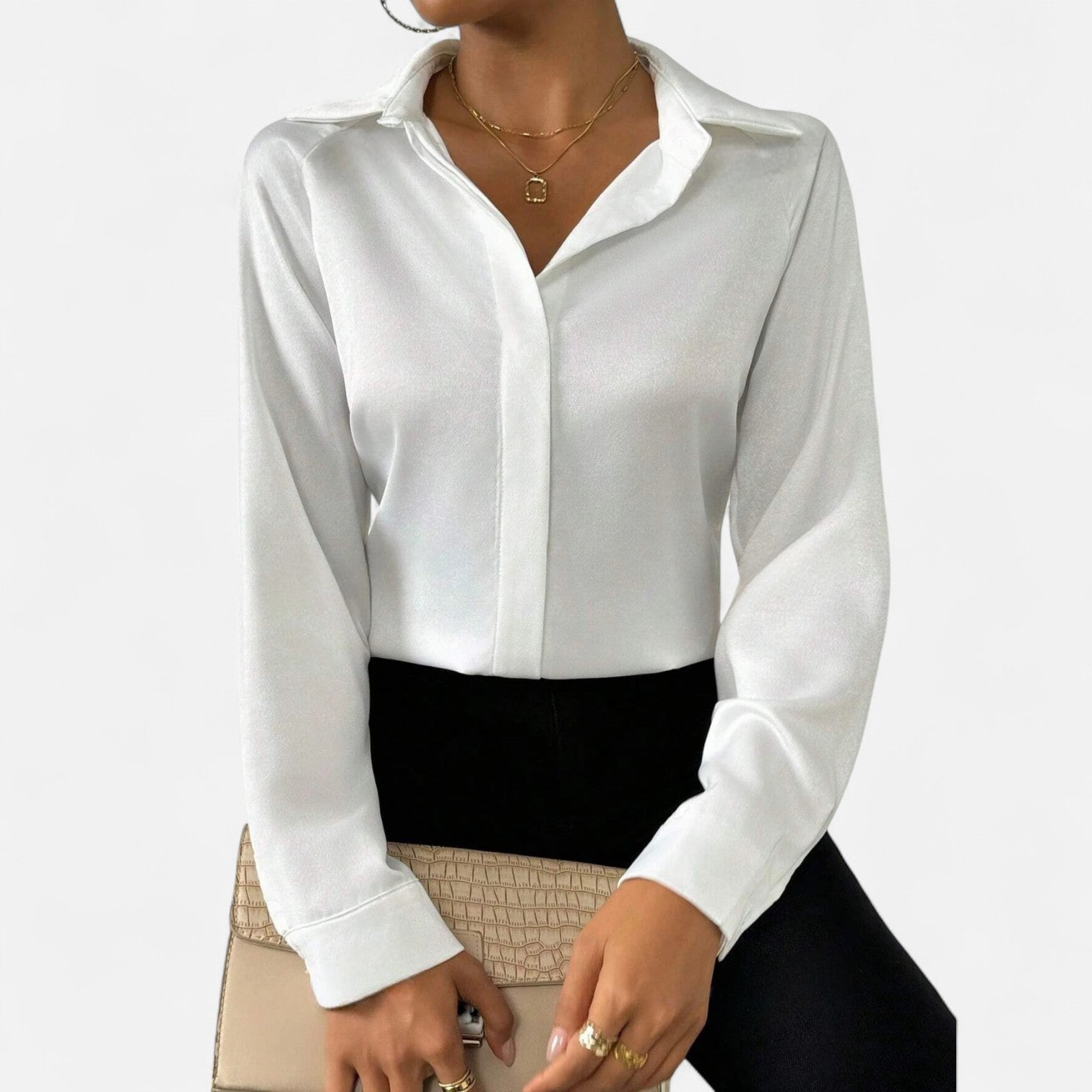 Bellanoa | Women’s Long Sleeve Blouse in Elegant Satin Finish